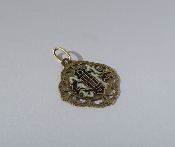 Pendentif Pendentif monogramme ajouré émail or 58 Facettes