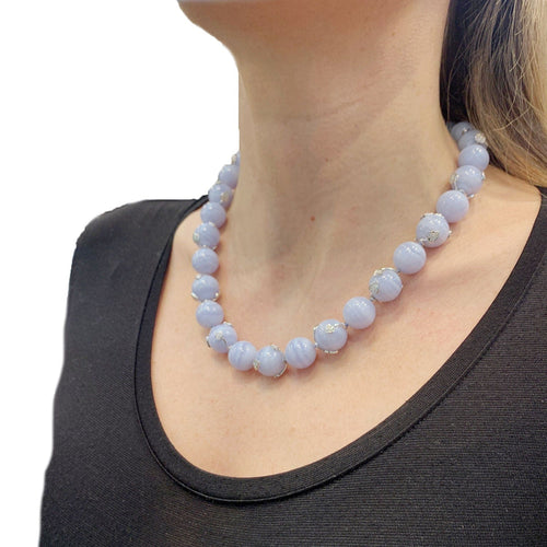 Collier Collier calcédoine, or blanc, diamants. 58 Facettes 34482