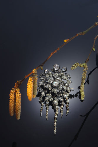 Broche Splendeur florale antique : broche de corsage Trembleuse avec diamants, 1860 58 Facettes 21028-0240