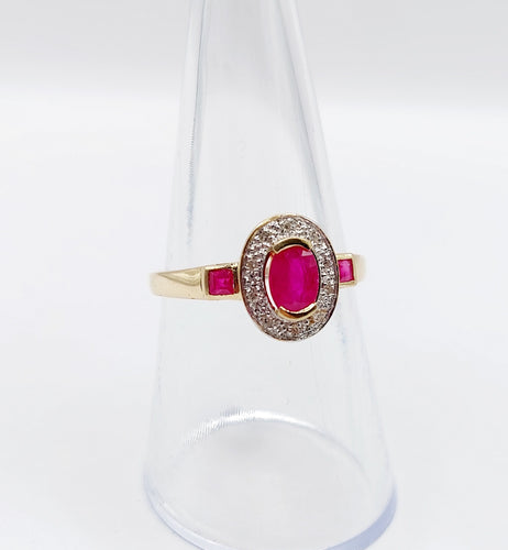 Bague 55 Bague pompadour vintage or jaune, rubis, diamants et de rubis carrés 58 Facettes A05077