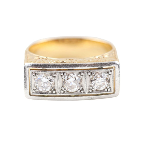 Vintage ring in yellow gold, platinum, old-cut diamonds 