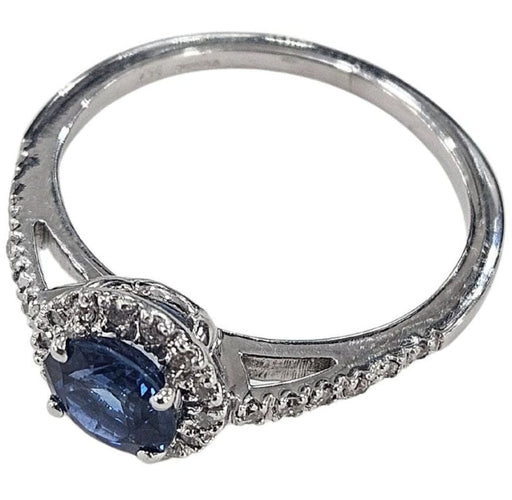 Bague 52 Bague halo en or blanc avec saphir naturel et diamants 58 Facettes Q408B