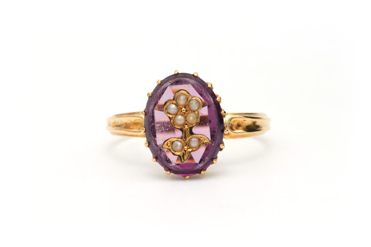 Bague 54 Bague Napoléon III en or jaune sertie d'une améthyste et de perles 58 Facettes 22202