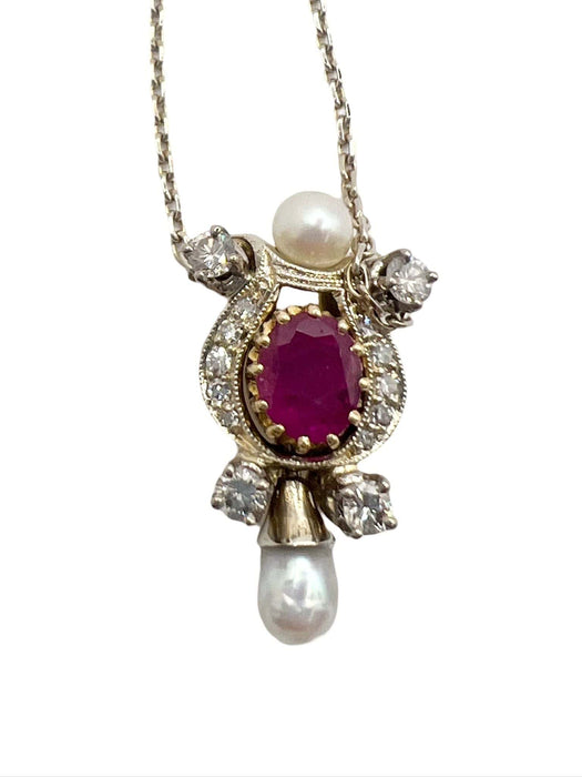 Collier Collier vintage or perle et rubis 58 Facettes