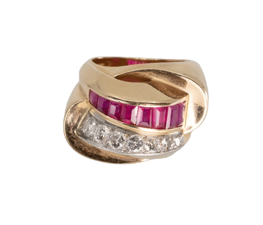 Bague 50 Bague Tank or jaune, rubis et diamants 58 Facettes 248666