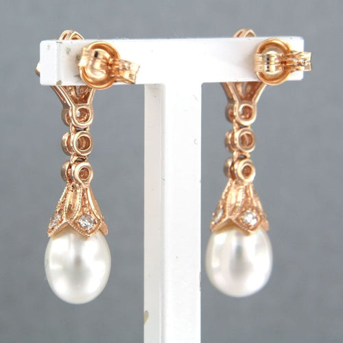 Boucles d'oreilles Boucles d'oreilles en or rouge avec perle et diamants taille simple 58 Facettes