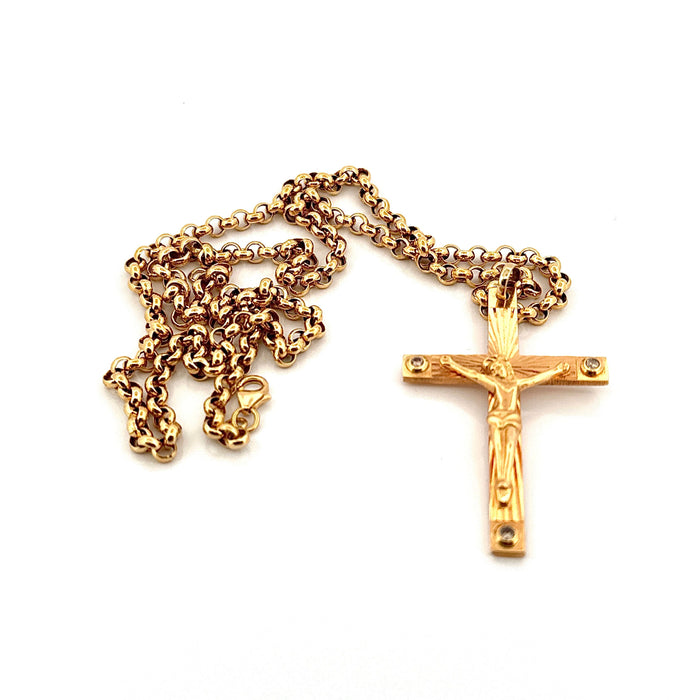 Cross chain and pendant, yellow gold and diamonds