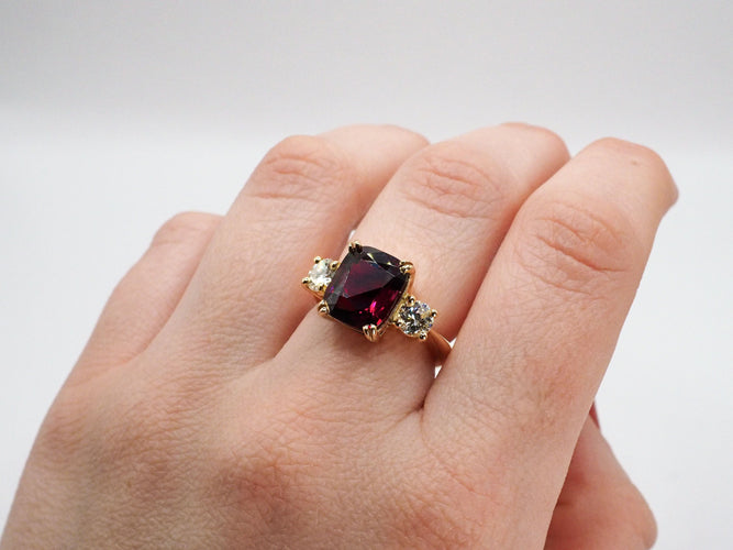 Bague 55 Bague or jaune, Grenat, Diamants 58 Facettes 4804