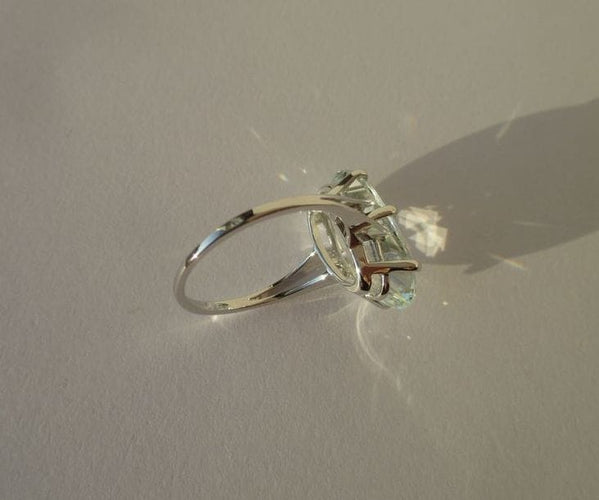 Bague 53 Bague cocktail aigue-marine or blanc 58 Facettes