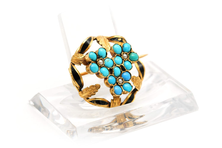 Broche Broche Napoléon III en or jaune, turquoises, perles et émail 58 Facettes 22207