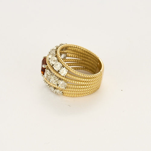 Bague 51.5 Bague large en or jaune torsadé citrine madère et diamants tailles ancienne. 58 Facettes