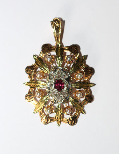 Pendentif Pendentif Broche Napoléon III trois ors diamants grenat 58 Facettes 571