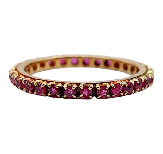 Bague 50.5 Alliance américaine or jaune petits rubis ronds (circa 1950) art deco éternité 58 Facettes A05472