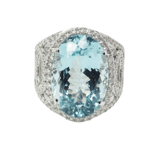 Bague 54 Bague aigue-marine en or blanc 18 carats et diamants 58 Facettes 4802