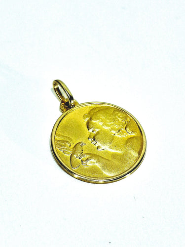 Pendentif Médaille or jaune Ange et Colombe 58 Facettes