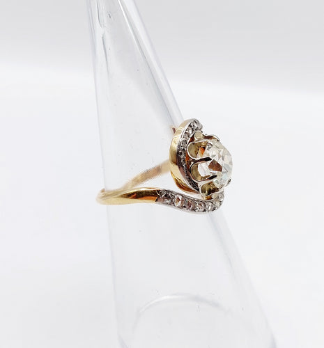 Swirl ring antique in 18k gold and platinum, old cut diamond 1.20 carats 