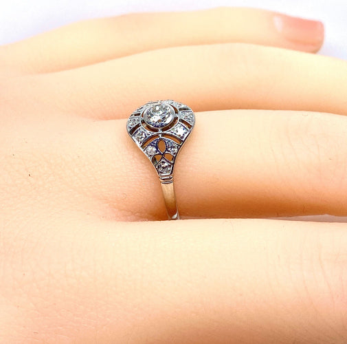 Bague 53 Bague or blanc diamants vers 1900 58 Facettes AB650