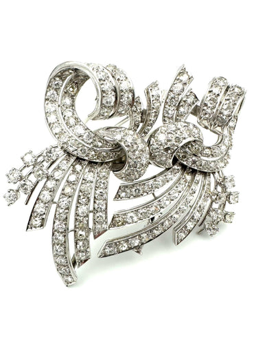 Broche Broche vintage double clips or, platine et diamants 7.5ct 58 Facettes