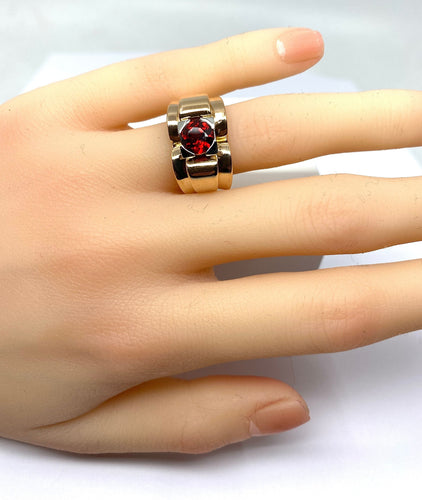Bague Bague en or jaune 18 carats et platine sertie d’une pierre rouge , vers 1940 58 Facettes AB392