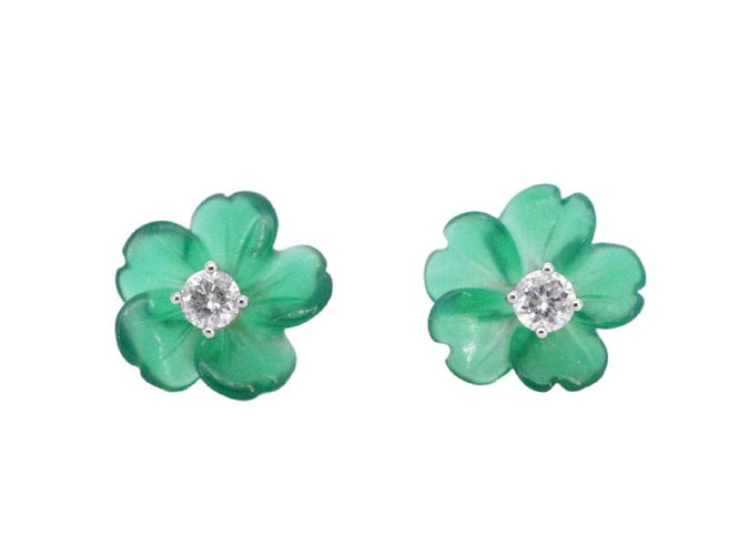 Boucles d'oreilles Boucles d'oreilles en or 0,18 carat avec fleur précieuse verte et gros diamants 58 Facettes 2259