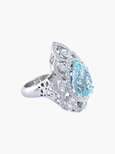 Bague Bague Or Blanc Aigue-Marine Diamants 58 Facettes