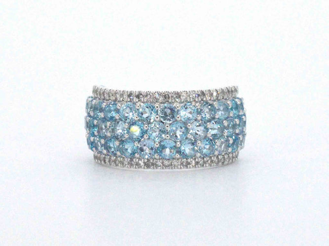 Bague 54 Bague en or blanc avec topazes et diamants 58 Facettes 2356