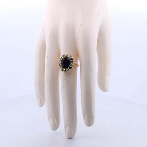 18 ayar sarı altın, safir ve pırlantalı vintage yüzük 