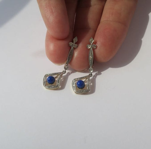 Boucles d'oreilles Boucles d’oreilles pendantes Art Déco lapis lazuli diamants 58 Facettes