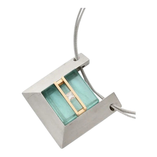 Collier Collier d'artiste signé en Platine et Or Jaune, aigue-marine et diamant 58 Facettes