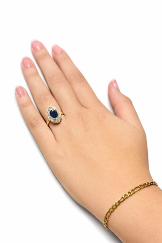 Bague 55 Bague en or jaune sertie d'un saphir bleu et de diamants, avec des accents en platine 58 Facettes 50356