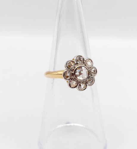 Bague 51 Bague marguerite antique en or 18k et platine, diamants taille rose 58 Facettes A06414
