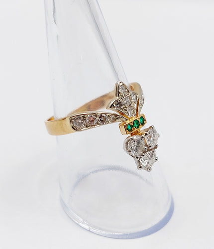 Bague duchesse Art Déco or rose, platine, 1,10 carat diamants et émeraudes 58 Facettes A06228