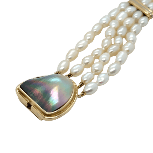 Collier Collier ras de cou or jaune et blanc - Perles de culture baroque 58 Facettes 1.0000711/2