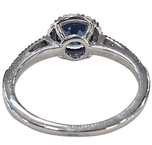 Bague 52 Bague halo en or blanc avec saphir naturel et diamants 58 Facettes Q408B