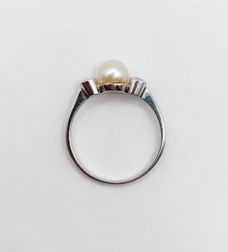 Bague 51 Bague art déco or blanc perle et diamants 58 Facettes A05571