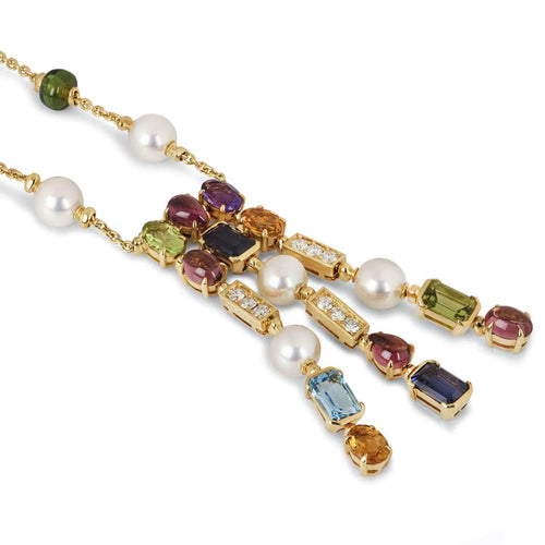 Collier BULGARI - Collier Allegra en or jaune, pierres de couleur, perles et diamants 58 Facettes