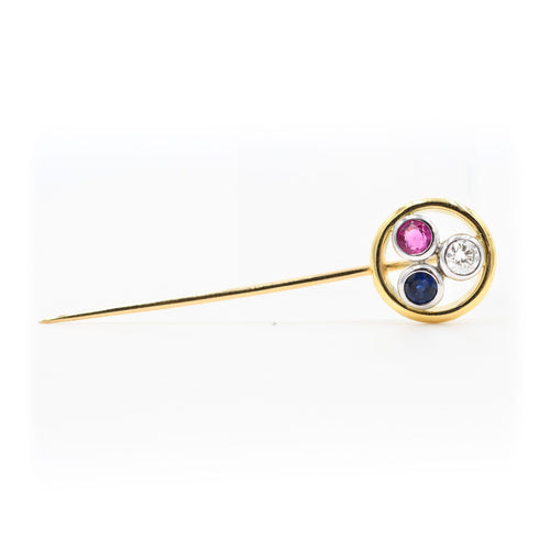 Broche Broche en or jaune et blanc 18 carats ornée de diamants, saphirs et rubis 58 Facettes 22187