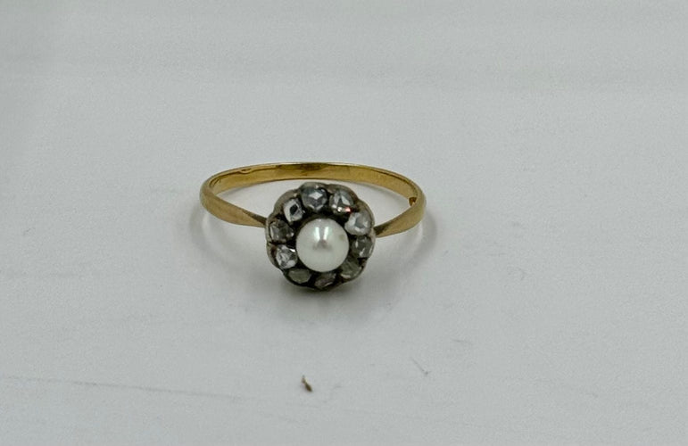 Bague 55 Bague or jaune perlé diamants 58 Facettes