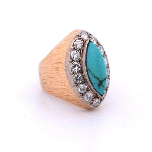 Bague 43 Bague en or jaune et blanc avec turquoise et diamants 58 Facettes