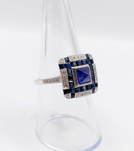 Bague Art Déco Platine, saphir pain de sucre et diamants, Branar Paris 58 Facettes A06224