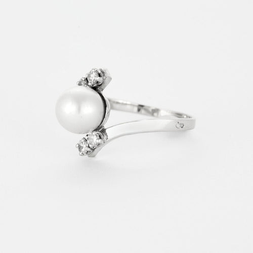 Bague 61 Bague platine et or gris, perle et diamants 58 Facettes BG6