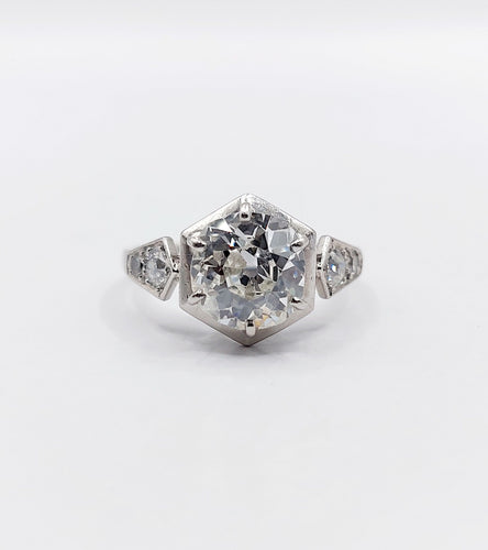 Bague 48.5 Bague solitaire Art Déco Platine diamant taille ancienne 1,70 carat (circa 1920) 58 Facettes A06291