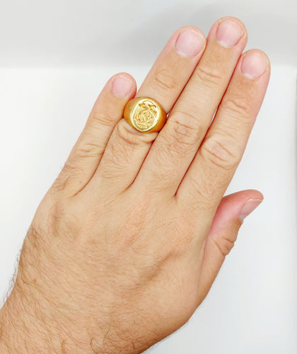 Bague 55 Chevalière antique or jaune monogrammée RC 58 Facettes A05722