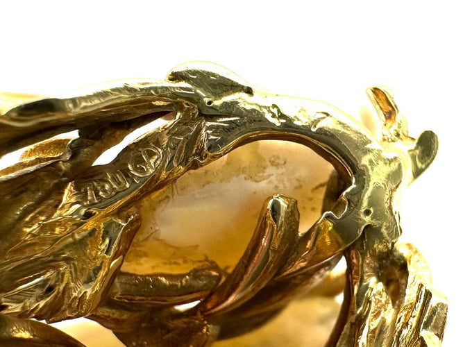 Bague GILBERT ALBERT. Importante bague or jaune 18K, perles et diamants 58 Facettes