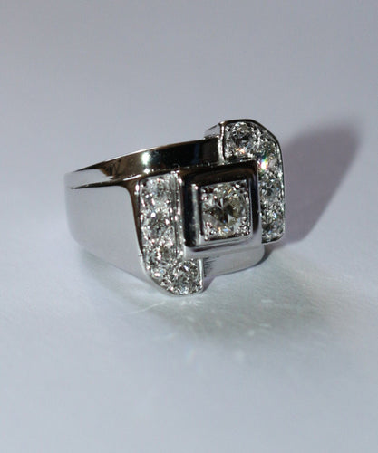 Bague 46 Bague Chevalière Art Déco Or Platine Diamants 58 Facettes 584