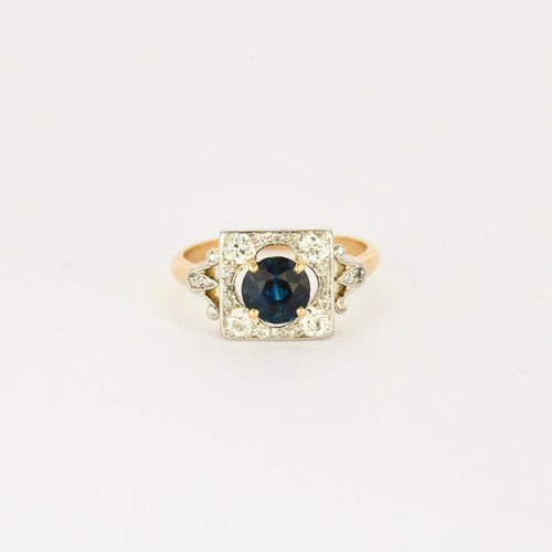 Bague 56 Bague ancienne or et platine, saphir 1 carat et diamants. 58 Facettes