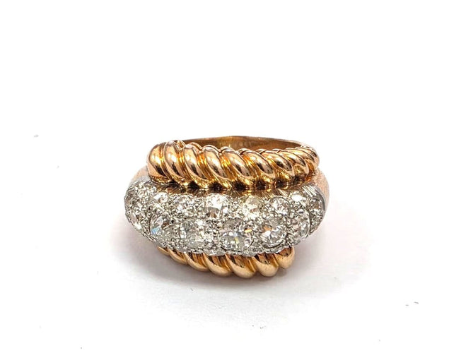 Bague 51 Bague vintage française en or jaune avec diamants des années 1950 58 Facettes