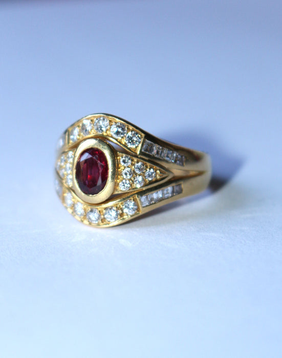 Bague 61.5 Bague or jaune rubis diamants 58 Facettes 578