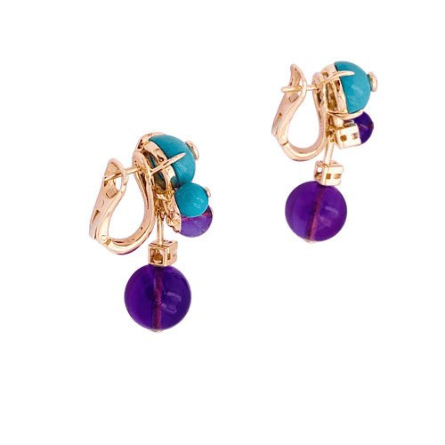 Boucles d'oreilles Boucles d'oreilles Cartier "Délices de Goa" en or rose, améthystes, diamants et turquoises. 58 Facettes 34814