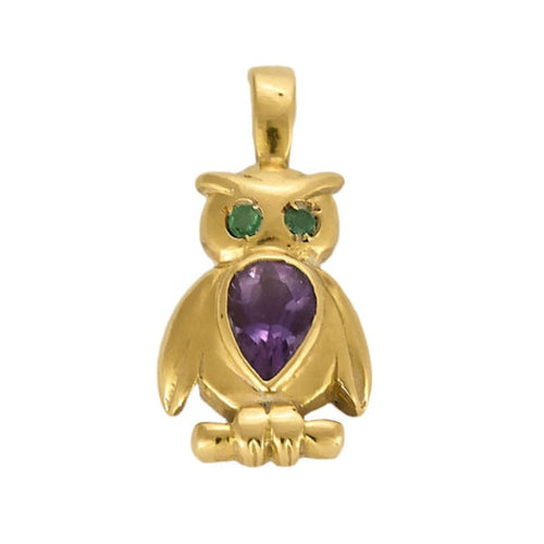 Pendentif Pendentif Hibou en or jaune, améthyste et émeraudes 58 Facettes REU0794X2